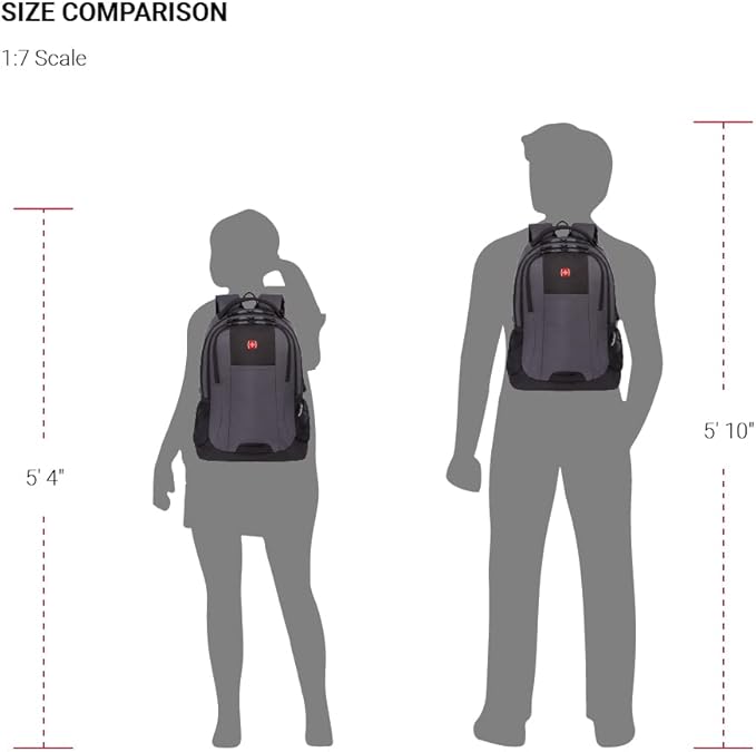 SWISSGEAR Cecil 18-Inch Laptop Backpack Fits 16-Inch Laptop, Travel Daypack with Organizer Pockets, Water Bottle Holders & Padded Straps – Dark Grey/Black