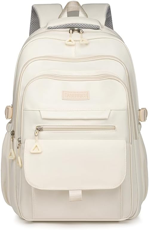 School Cute Aesthetic Backpack Girls Backpack for Students Kids Teen Girls Large Capacity Bookbags College Backpacks Laptop Lightweight Bookbag Casual Travel Daypacks School Bag（White）