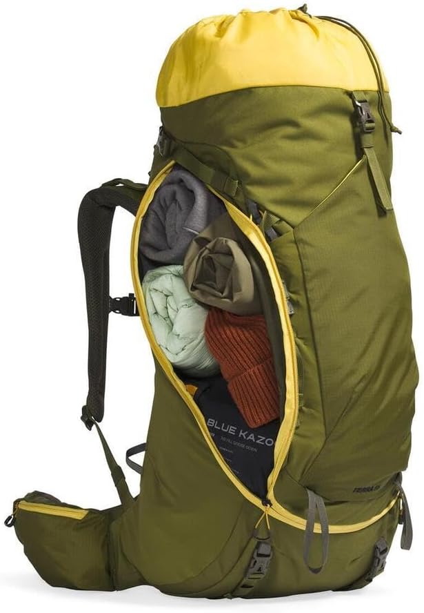 The North Face Terra 55 Backpack - Unisex Hiking Pack, Cinch-Top Opening with Zipper, Pole & Ice Axe Attachments, Forest Olive/New Taupe Green-NPF, Small/Medium