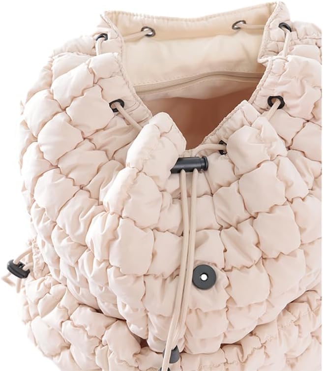 VAKAER Puffer Backpack for Women Lightweight Quilted Hiker Pack Drawstring Padding Backpacks for Travel Gym (Beige)