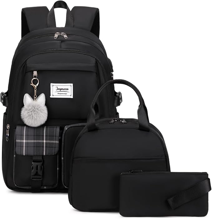 Joymoze Women Fashion Travel Backpack Set Roomy Laptop Rucksack Set Casual Daypack for Girl Black