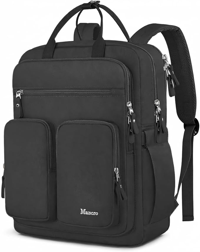 Mancro Travel Backpack for Women with TSA Laptop Compartment, 15.6 Inch Laptop Backpack with Dry-Wet Pocket, Fashion Casual Travel Computer Backpack for Women, Black