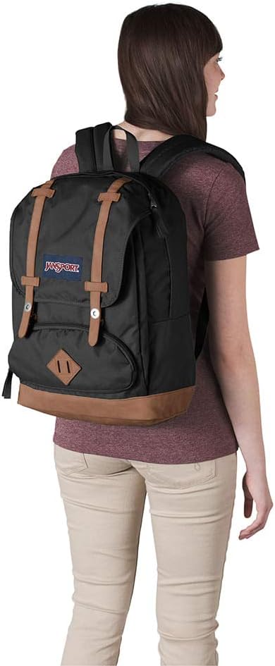 JanSport Cortlandt Laptop Backpack, Black, 15” Laptop Sleeve-Synthetic Leather Shoulder Computer Bag with Large Compartment, Padded Straps- Rucksack for Men, Women