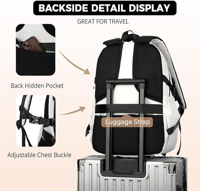 Laptop Backpack Large Cool Aesthetic Waterproof Hiking Travel Backpacks Multiple Pockets Book Bag for College Women Men (Black)