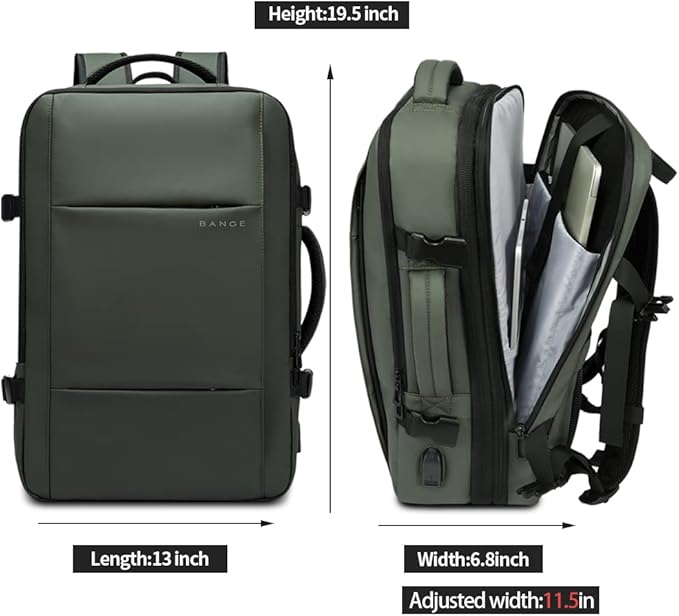 BANGE Carry-on Backpack, 45L Expandable Travel Backpacks,Weekend Backpack Briefcase,Waterproof Laptop Backpack Fits For 17.3” Laptop
