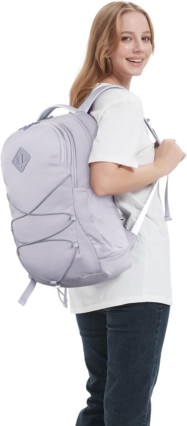WANDF 15.6-Inch Laptop Backpack for Women, Travel Backpack Water-Resistant Lightweight College Work Backpack (Light Grey)