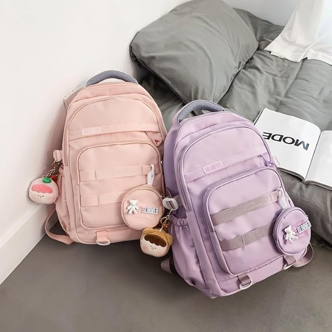 Cute School Backpack for Teen Girls Backpack for School Aesthetic College Backpack for Kids Students Large Travel Laptop Capacity Casual Daypacks Solid Color(Purple)