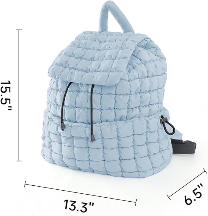 VAKAER Puffer Backpack for Women Lightweight Quilted Hiker Pack Drawstring Padding Backpacks for Travel Gym (Light Blue)