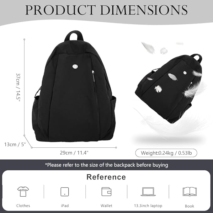 maytopia Nylon Backpack for Women Men, Waterproof Travel Backpack Purse Casual Daypack, Gym School Backpack for Daily Cycling (Black)