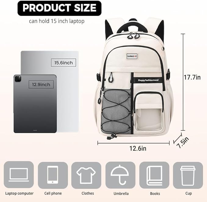 Laptop Backpack Large Cool Aesthetic Waterproof Hiking Travel Backpacks Multiple Pockets Book Bag for College Women Men (Navy Blue)