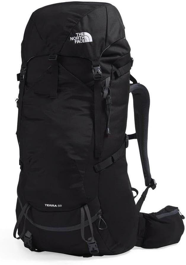 The North Face Terra 55 Backpack - Unisex Hiking Pack, Cinch-Top Opening with Zipper, Pole & Ice Axe Attachments, TNF Black/Asphalt Grey-NPF, Small/Medium