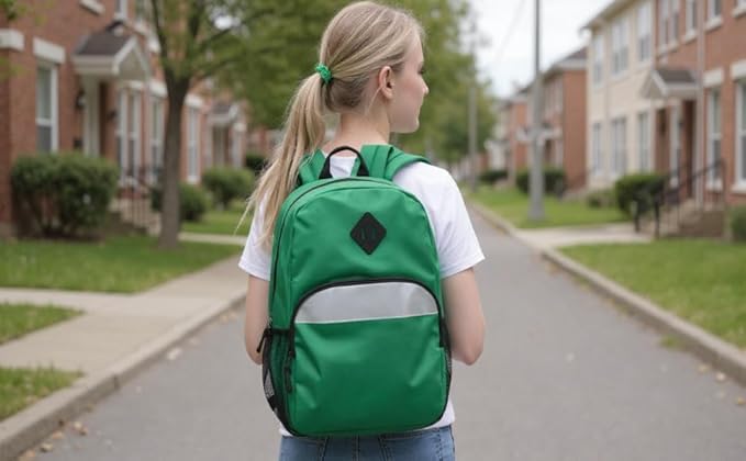 Trail maker Reflective School Backpack for Kids | Colorful Backpack with Adjustable Straps, Side Water Bottle Pockets (Green)