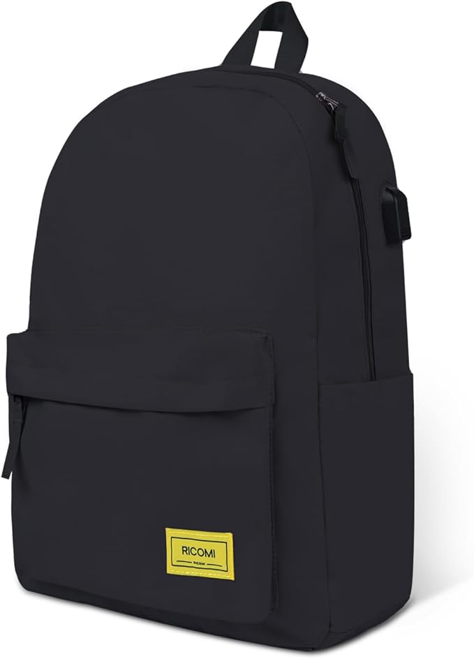 Premium Lightweight Laptop Backpack with USB Charging Port, Durable College School Bookbag, 2 Built-in Organizers, Padded 15.6-inch Laptop/Notebook Sleeve, Slim Water Resistant Bag, Black