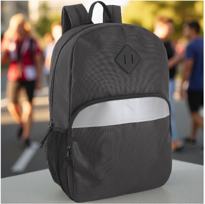 Trail maker Reflective School Backpack for Kids | Colorful Backpack with Adjustable Straps, Side Water Bottle Pockets (Black)