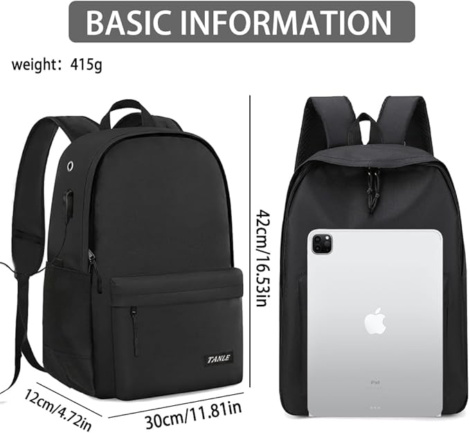 Multifunctional Casual Backpack for Men Women, Lightweight Water-Resistant School Bookbag for College Work Travel, Black 01
