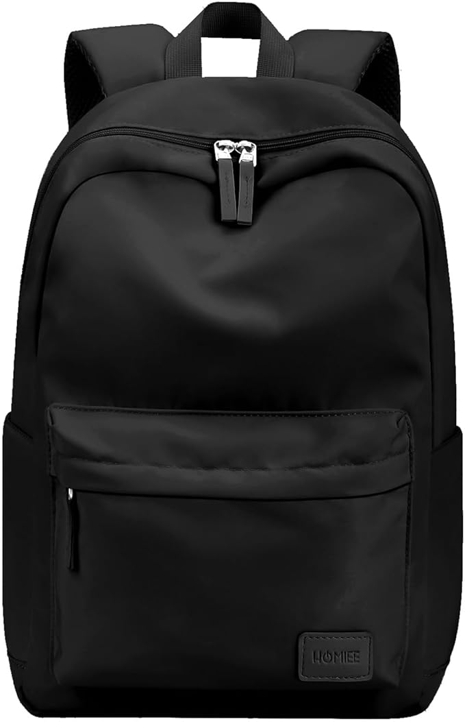 HOMIEE Lightweight Casual Laptop Backpack Fits 15.6 Inch Computer, Water-Resistant Small Daypack Cute Unisex Bookbag for College Work Travel, Black