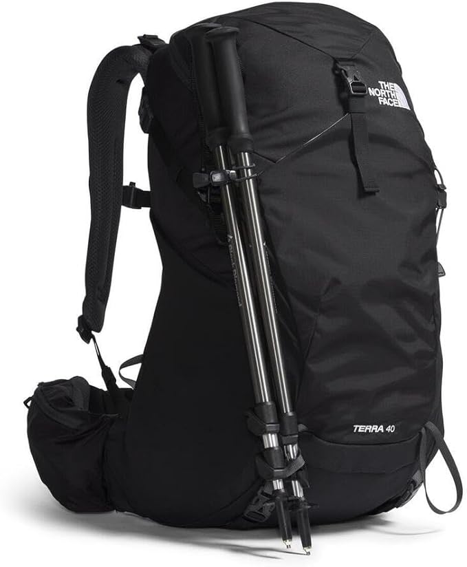 The North Face Terra 40 Backpack - Unisex Hiking Pack, Padded Hipbelt, Pole & Ice Axe Attachments, Hydration Sleeve, TNF Black/Asphalt Grey-NPF, Large/X-Large