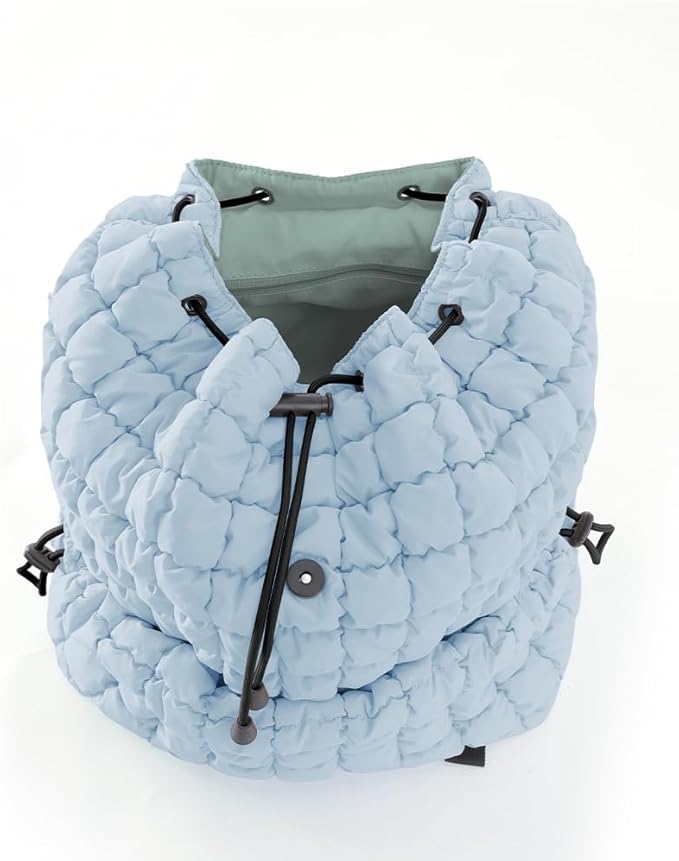 VAKAER Puffer Backpack for Women Lightweight Quilted Hiker Pack Drawstring Padding Backpacks for Travel Gym (Light Blue)