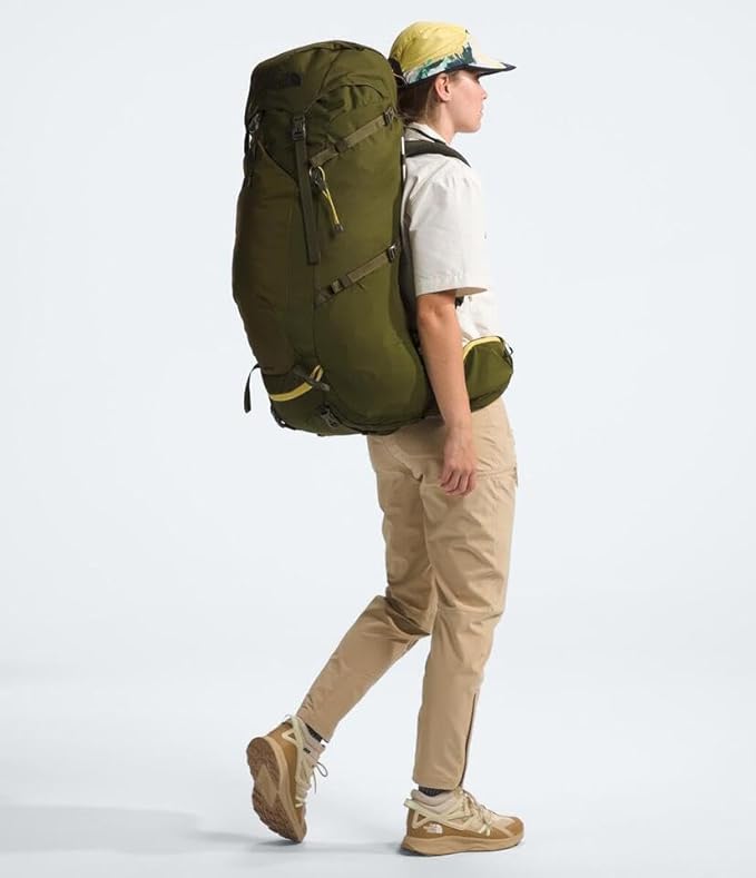 The North Face Terra 65 Backpack - Unisex Hiking Pack, Cinch-Top Opening with Zipper, Pole & Ice Axe Attachments, Forest Olive/New Taupe Green-NPF, Large/X-Large