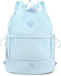 Drawstring Backpack Sports Gym Bag with Shoe Compartment and Wet Pocket String Swim Bag for Women Men Beach Backpack, Blue