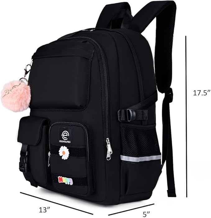 School Backpack for Girls & Women, Bookbag for Middle School & College, Large Travel Daypack for Laptop (Black)