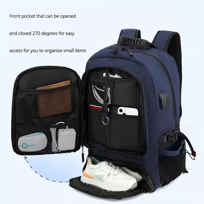 DUSLANG Travel laptop backpack, Extra Large 60L Traveling College Backpack,Large Capacity Backpack for Men Women,Fits 17 Inch Computer, USB Charging Port, Blue