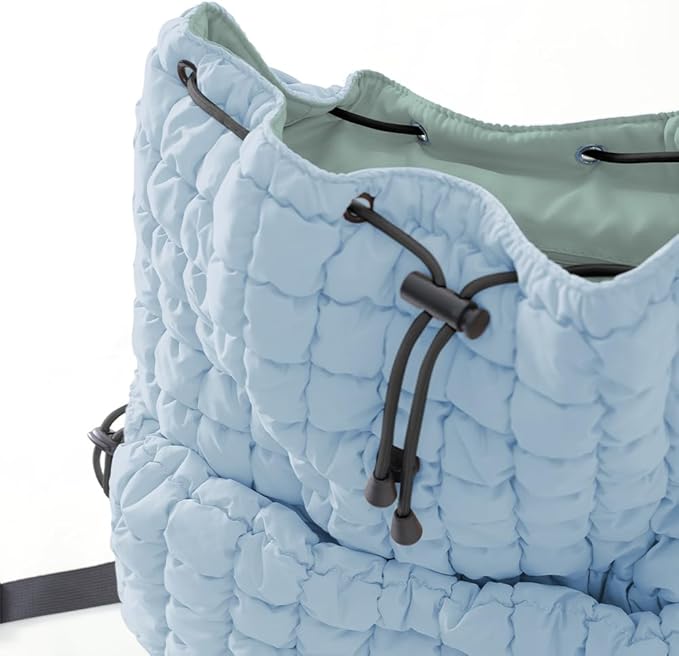 VAKAER Puffer Backpack for Women Lightweight Quilted Hiker Pack Drawstring Padding Backpacks for Travel Gym (Light Blue)