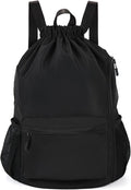 Valleycomfy Waterproof Drawstring Gym Backpack Bag for Men & Women,Sports Gym Bag with Side Pocket Black