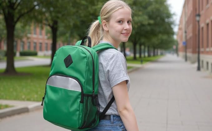 Trail maker Reflective School Backpack for Kids | Colorful Backpack with Adjustable Straps, Side Water Bottle Pockets (Green)