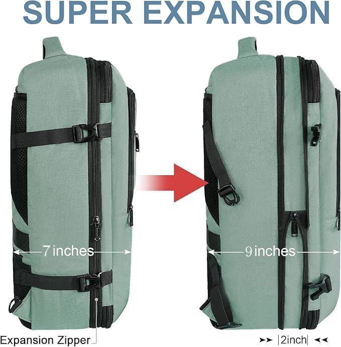 Vancropak Carry On Backpack, 45L Expandable Extra Large Travel Backpack, Flight Approved Water Resistant Luggage Suitcase Daypack, Lightweight College Business Weekender Bag for Men & Women, Cyan