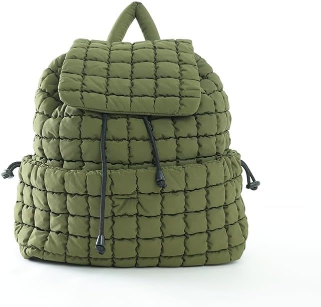 VAKAER Puffer Backpack for Women Lightweight Quilted Hiker Pack with Drawstring Padding Daypack Backpacks for Travel Gym (Army Green)