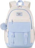 School Backpack for Teen Girls, Cute College Backpacks for Women Students Aesthetic Bookbag Large 15.6 Inch Laptop Bag Middle School Travel Back Pack (Blue Beige)