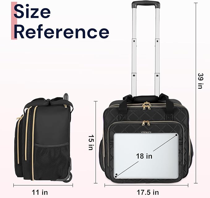 Ytonet Rolling Laptop Bag Women, Rolling Briefcase for Women, 17.3 Inch Laptop Bag with Wheels Rolling Computer Bag Laptop Case for Work Travel College Business Wife Mom Teacher, Black