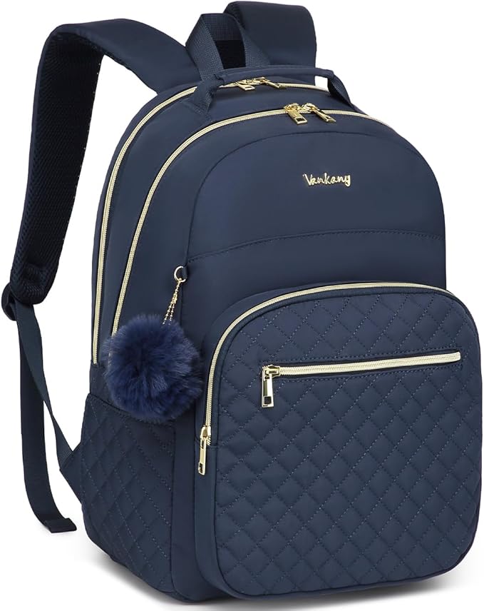 Laptop Backpack Women School Backpack for High School Teen Girls, Water Resistant College Bookbag with Charging Hole for Travel Work, Navy