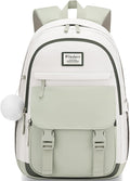 School Backpack for Teen Girls, Cute College Backpacks for Women Students Aesthetic Bookbag Large 15.6 Inch Laptop Bag Middle School Travel Back Pack (Beige-Green-Dark Olive Green)