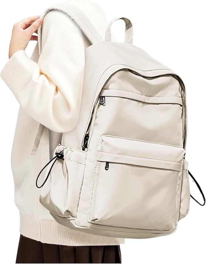 BJLFS Beige School Backpack for Girls Women Waterproof High School Book Bag Cute Backpack for Men Teens Boys, Lightweight Simple Middle School Back Pack Daypack
