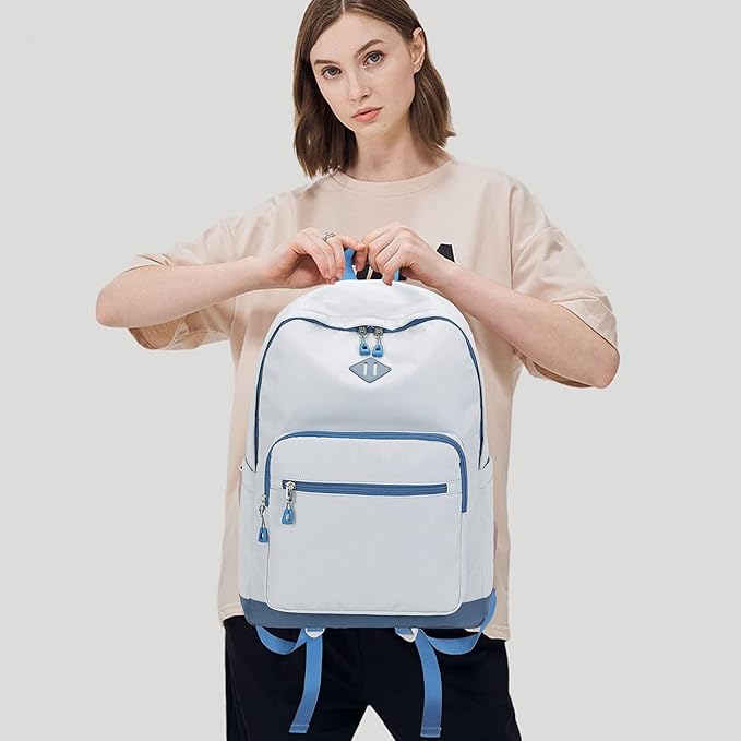 Lohol Classic Backpack for Girls Boys Teens, Lightweight Bookbag for School Travel College (Grey/Blue)
