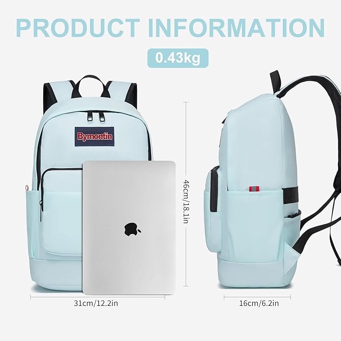 Classic Casual Backpack, Lightweight Daypack with 10 Pockets, Laptop Compartment, EVA Foam Pad (Sky blue)