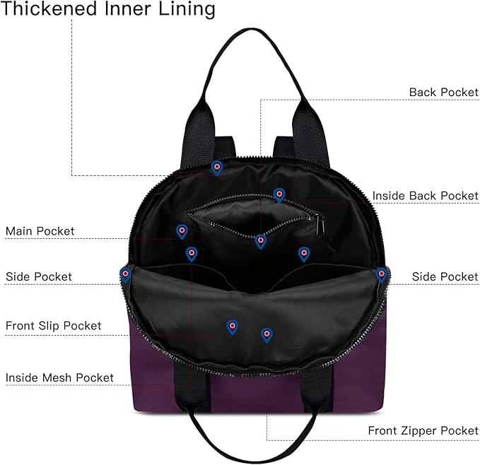 Women’s Backpack Purse Medium Size with Trolley Sleeve, Adjustable Strap/Top Handle, Water Resistant Travel Daypack, Purple