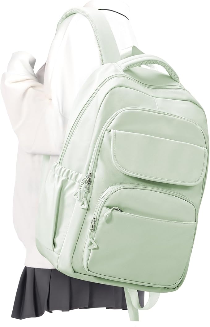 Cute School Backpack for Teens Girls Boys Waterproof School Bag Basic Backpack for College Students Multi Pocket Backpack Lightweight Casual Daypack Backpacks for Women Men（MintGreen）
