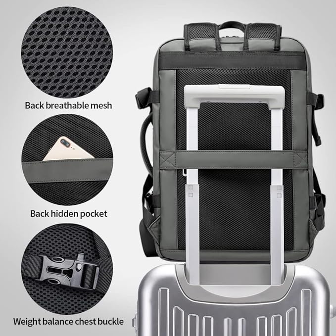 BANGE 45L Carry-on Backpack, Expandable Travel Backpacks for Airplanes,Convertible Weekend Backpack Briefcase for Traveling,Water Resistant College 17.3” Laptop Backpack for Men & Women