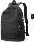 Muzze Canvas Backpack for Women and Men, Lightweight Classic Laptop Backpack with USB Charging Port for School, Travel and Daily Use, Black