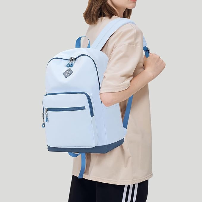 Lohol Classic Backpack for Girls Boys Teens, Lightweight Bookbag for School Travel College, 12.2 * 5.7 * 17.3 Inches (Blue/Blue)
