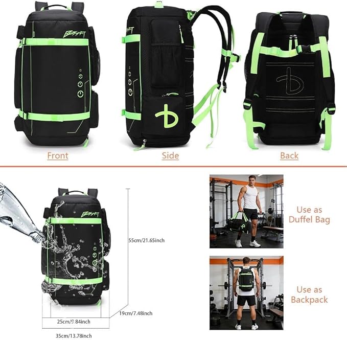 BE SMART 2 in 1 Convertible Gym Duffel Bags with Shoes Compartment - 40L Waterproof Extra Large Workout Backpack for Gym Men, Heavy Duty Sports Duffle Backpacks for Travel, Hiking, Camping, Carry On