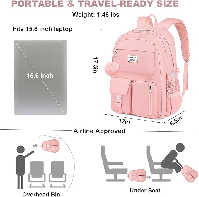 Laptop Backpack for Women College Bookbag: 15.6 Inch Student Backpacks Anti Theft Daypack Large Cute Middle High School Bag Fashion Travel Back Pack Casual Book bag for Teen Girls Pink