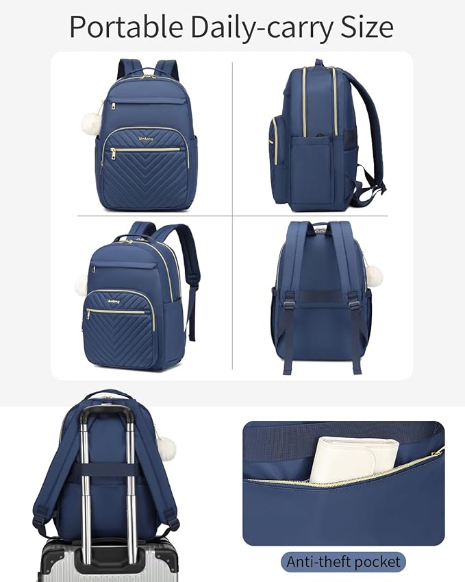Laptop Backpack Women Bookbag, Teen Girls Backpack for Middle High School College Students, Teacher Work Bag Back Pack Travel, Navy