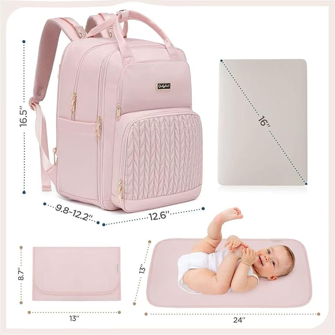 Extra Large Diaper Bag Backpack - Diaper Bag for 2 Kids Twins (Expandable 30L-38L) - Cute Travel Baby Backpack with Changing Pad for women (Pink, Water Resistant)