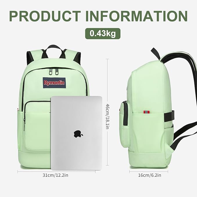 Classic Casual Backpack, Lightweight Daypack with 10 Pockets, Laptop Compartment, EVA Foam Pad (Yellowish green)