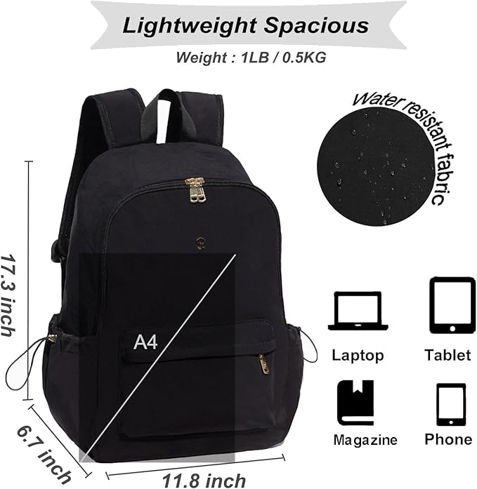 ESVAN Personalized Gifts Backpack Canvas Linen Nylon 17 inch Laptop Bag for Women Casual College