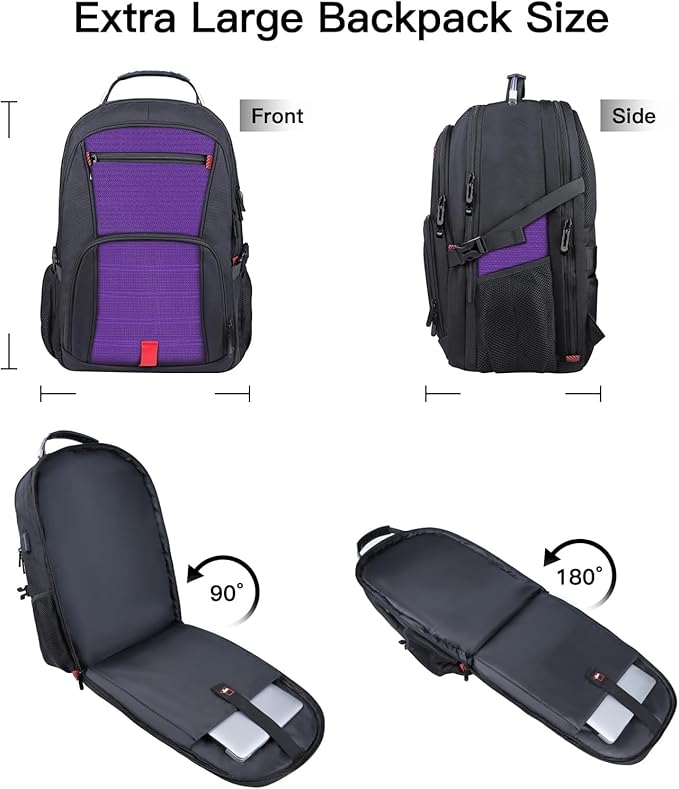 Extra Large Backpack, Travel Laptop Backpack, Sturdy TSA Water Resistant 17.3 Inch Carry on Backpacks, Anti Theft Business Computer Backpacks Gifts for Men Women, Purple
